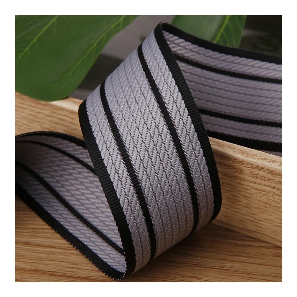 Cinta de punto a rayas blancas y negras de 10 yardas y 40 mm for hacer moños for el pelo, manualidades, envoltura de regalos, accesorios hechos a mano(Light gray)
