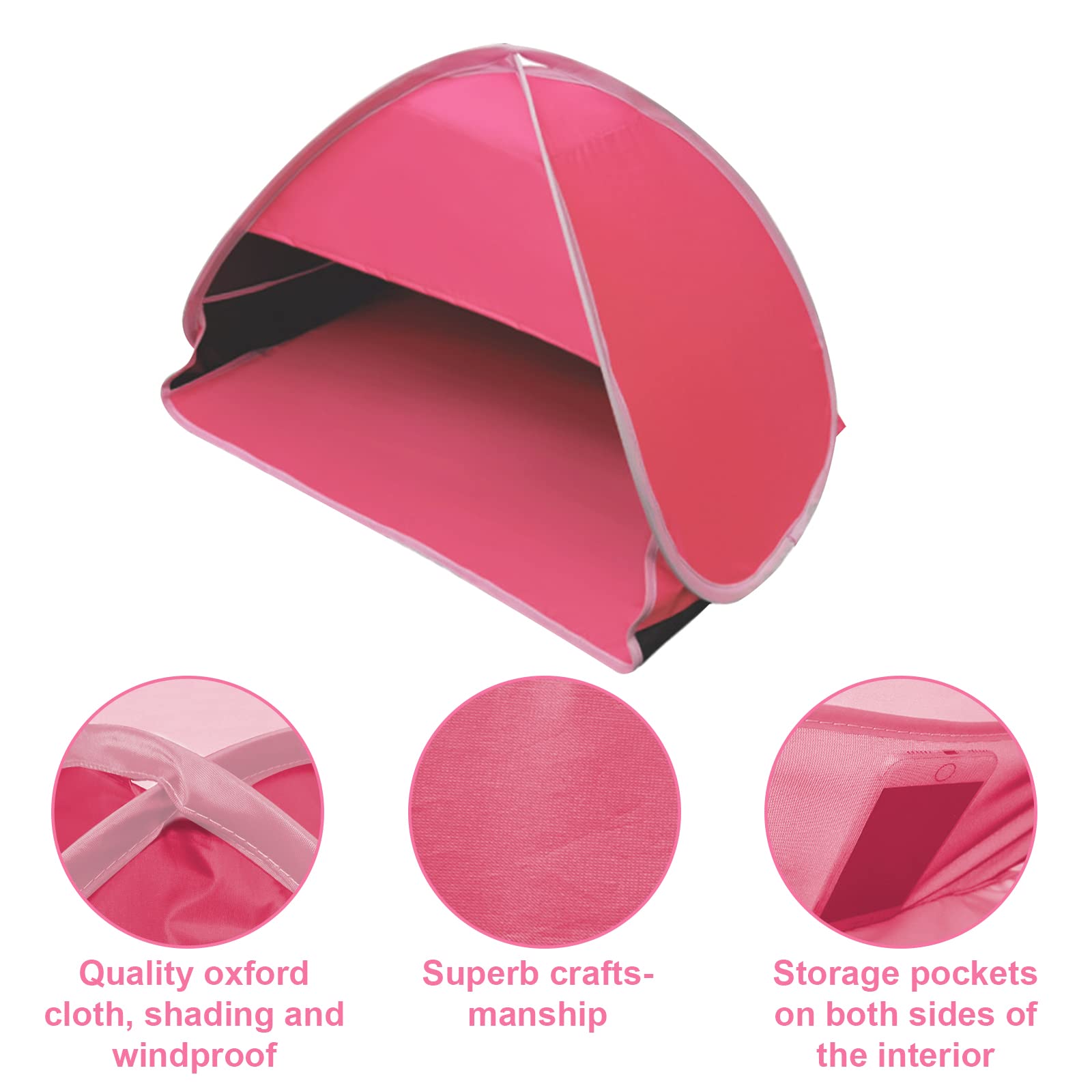 Mini tente d'abri de tête, 1 lot de tente de plage pliable et anti-UV, pour animaux domestiques, plage, camping, pique-nique, plage, rose, taille L
