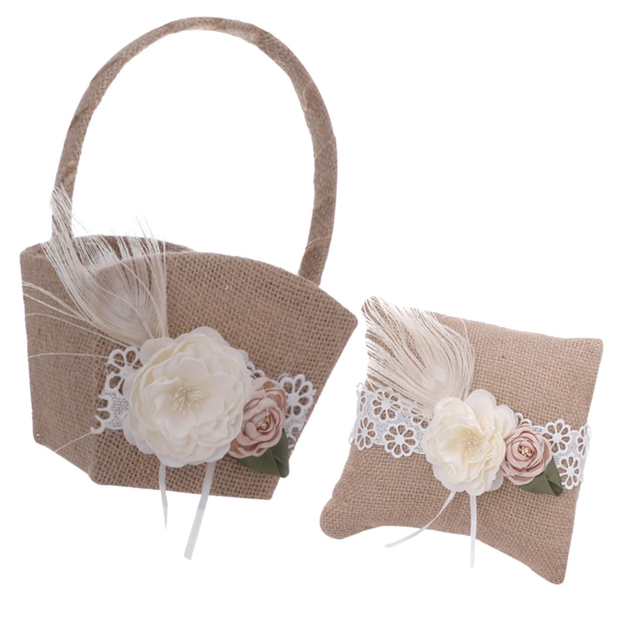 DECHOUS Hochzeitskorb aus Leinen mit Ringkissen Satz für Blumenmädchen zur Hochzeit Hautfreundlich mit Künstlichen Blumen Leichter Blumenkorb für Romantische Trauungszeremonie