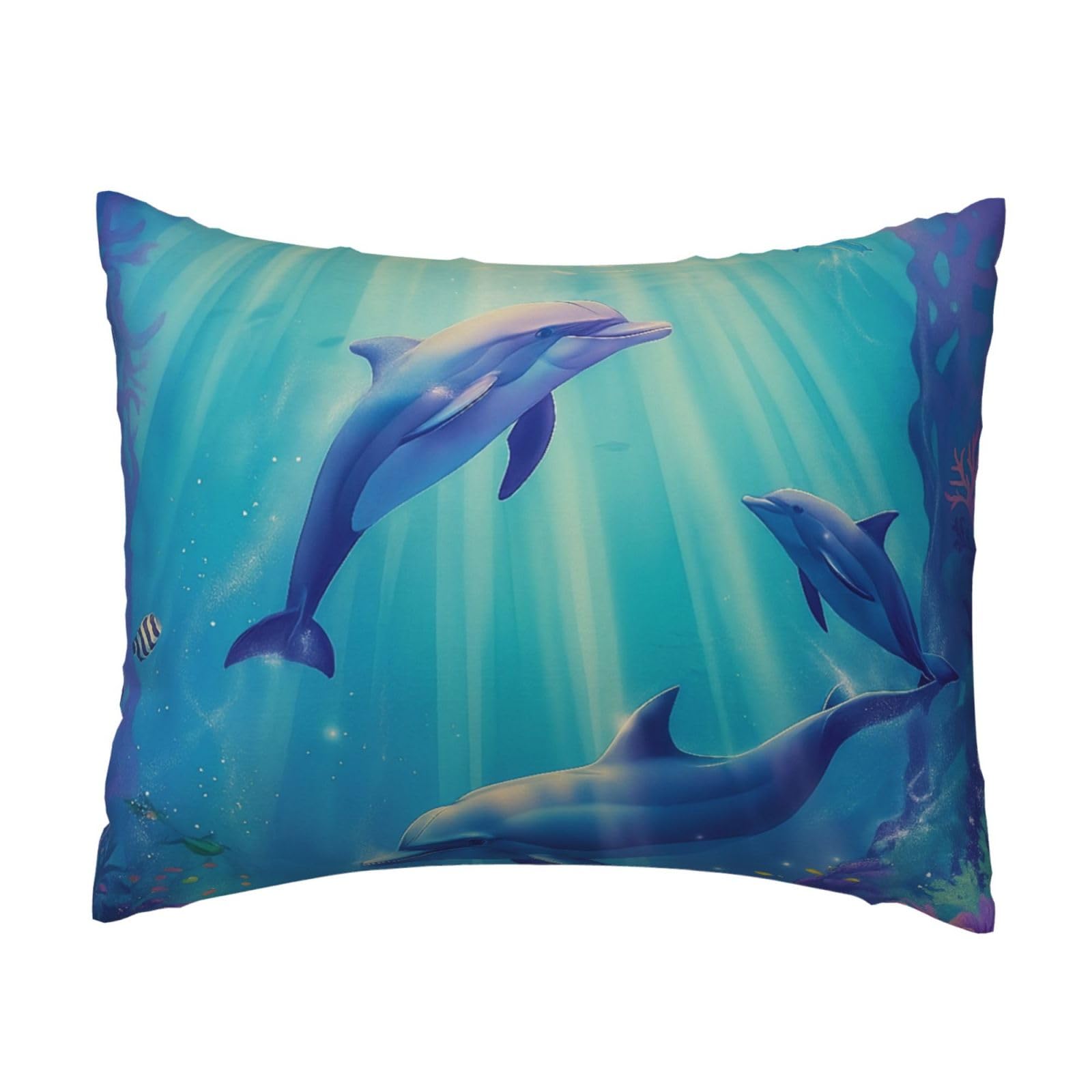 Magical Dolphin Underwater Scenery Pillowcase Soft Plush with Zipper Decorative Pillowcovers 16x20 in