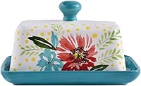 Vista 1 de Wisenvoy Mantequillera de cerámica con tapa con tapa para mantequilla con tapa para encimera de mantequilla de flores