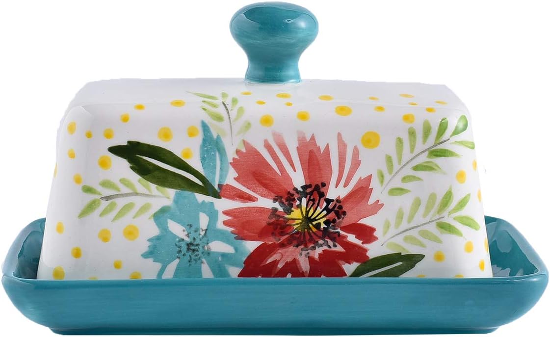 Butter Dish Ceramic Butter Dish with Lid Butter Keeper Butter Dish with Lid for Countertop Flower Butter Crock