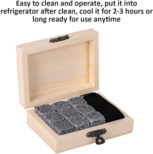 Miniatura 6 de Juego de regalo de piedras de whisky con 9 piezas de piedras y caja, cubos de hielo reutilizables, juego de granito natural, piedras para enfriar