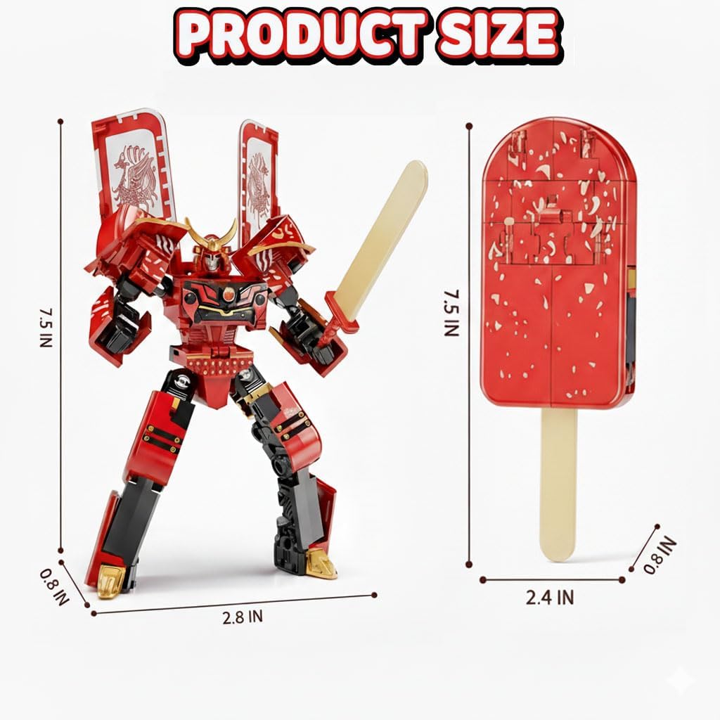 Yerloa Ice Cream Transforming Toy, 2 in 1 Popsicle Robot Toys for Kids Toddler Fun Deformation Robot Action Figure, Christmas Birthday Gift Toys for Boys Girls 3-8 (Red)