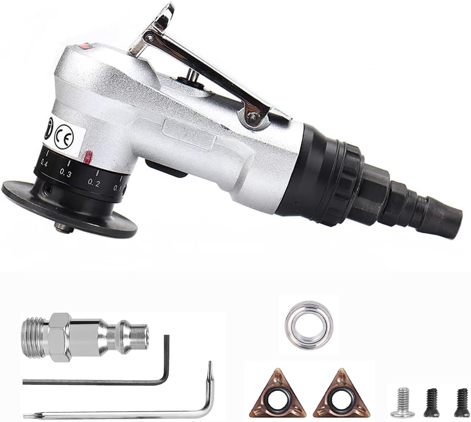 SI FANG Air Chamfer Tool for Metal Deburring Chamfering, Portable Handheld Pneumatic Mini Beveler, C0.1-2 Angle Quick Beveling & Trimming, with Replace Carbide Blades Inserts and Bearings