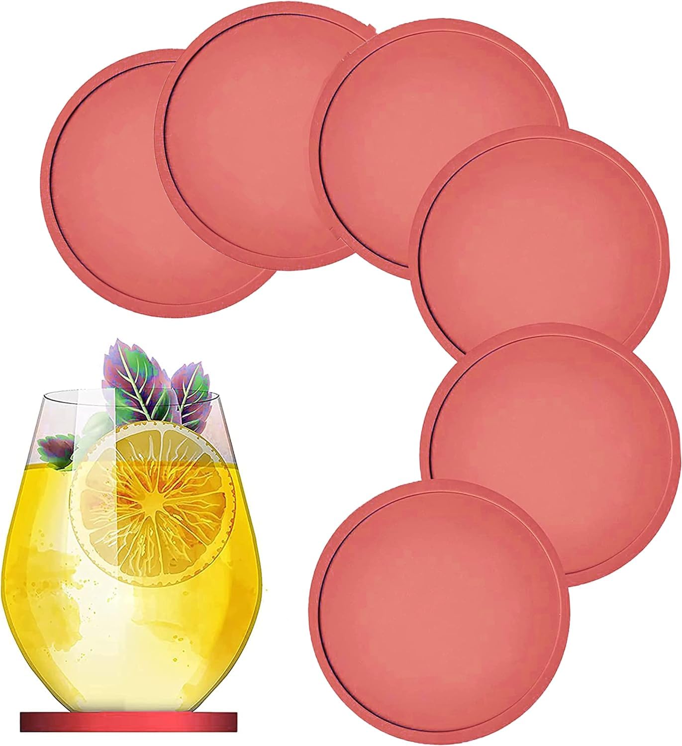 SHARRLA Fruit Coaster, Non Slip Silicone Heat Insulation Coasters, Colorful Cup Rubber Mat Funny Slice Silicone Coaster for Drink Prevent Furniture and Tabletop (Red Coastesr 6X)