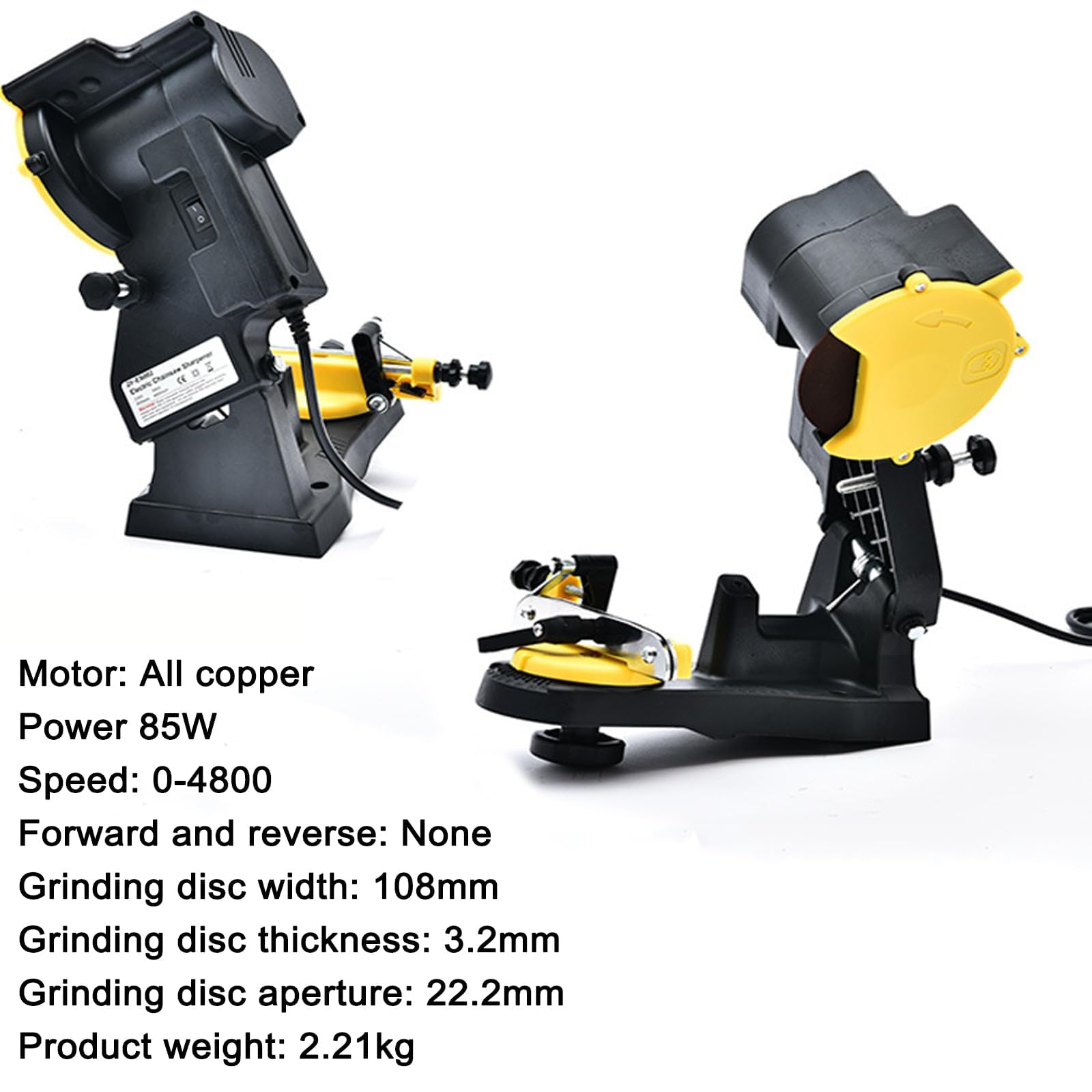 Afilador de motosierra eléctrico profesional de 85W con ángulo ajustable de 0-35° y 5 muelas para cadenas de motosierra universales