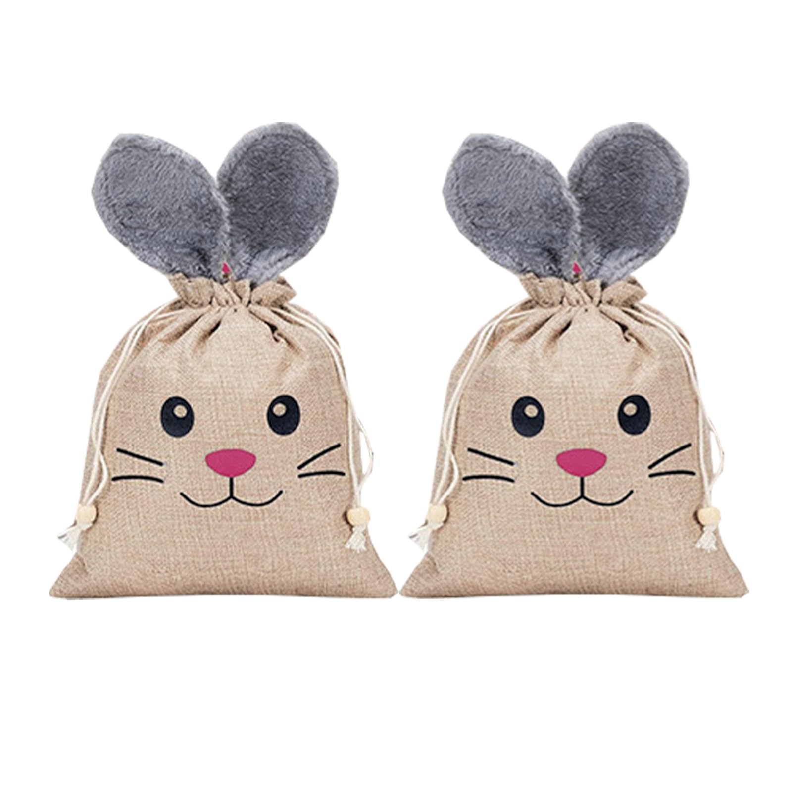 2 Stück Ostern Sackleinen Tasche, 26x20cm Tasche mit Hasenohren,Ostertüte zum Befüllen mit Kordelzug Tasche für Ostergeschenke Für Ostereier, Süßigkeiten, Geschenkverpackungen