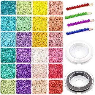 HW Glass Seed Beads 4800PCS, 3mm Small Craft Beads Glass Pony Seed Beads with Elastic Bracelet String Cord for DIY Bracelet Necklaces Crafting Jewelry Making Supplies