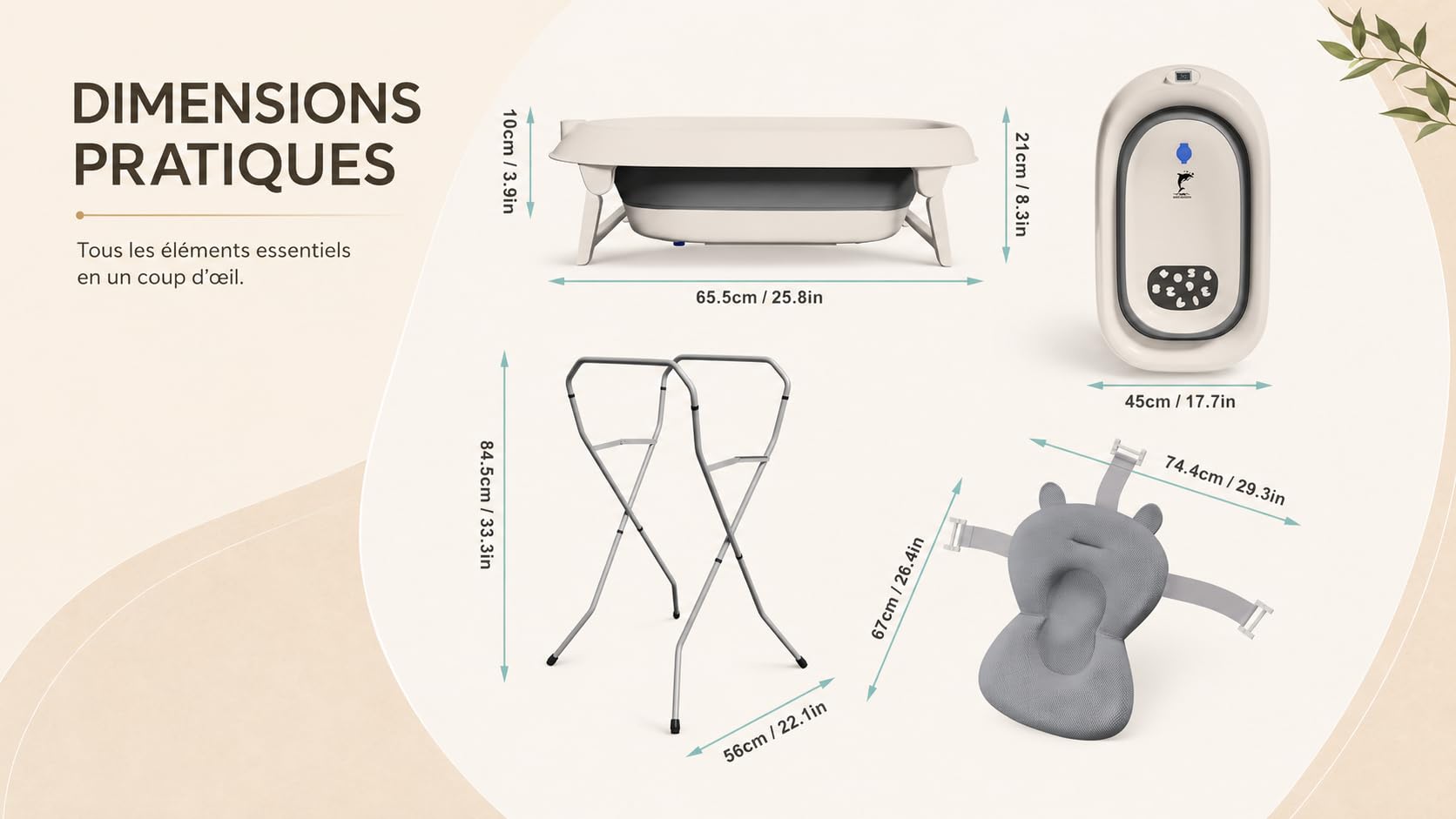 Baignoire Bébé sur Pied Pliable – Support Renforcé en Acier – Thermomètre Intégré – Coussin Ergonomique – Tuyau de Vidange – Pieds Antidérapants – Baignoire Bébé Gain de Place – Bébé Dauphin