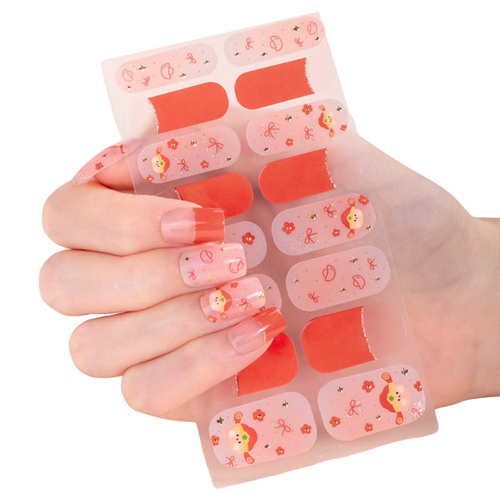 Chinese New Year Theme Nails Wraps Quick Apply Scratches Resistant Nails Decals 16Pcs for Parties Chinese New Year Art