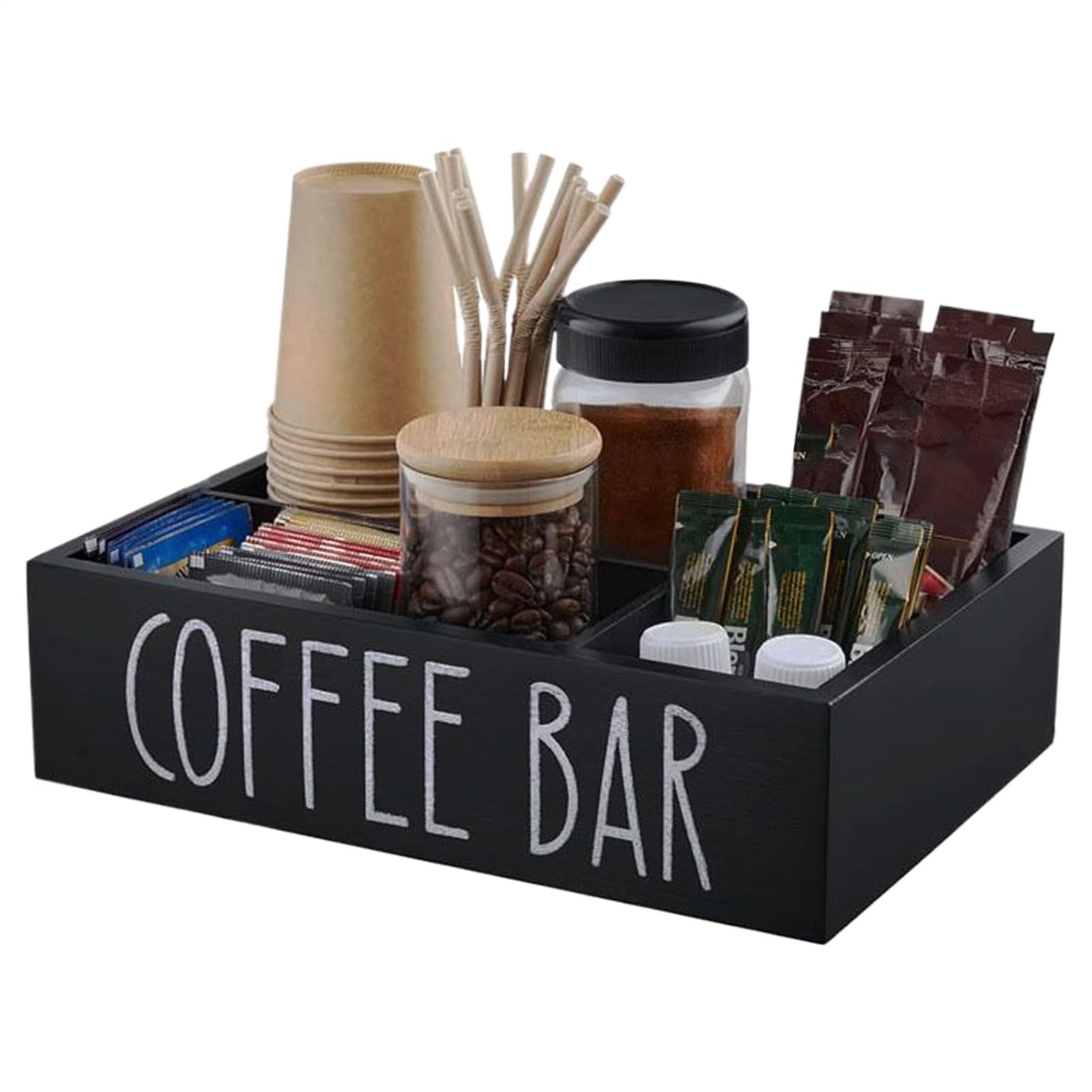 Generico Organizer Da Banco - Contenitore Caffe In Legno Con Ripiano - Organizers Per Cialde, Bustine The E Zucchero - Contenitore Per Accessori Per Ufficio, Casa, Cucina, Bar, Lounge E Hall Di Hotel