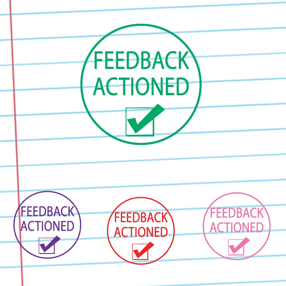 School Stamps Pink Feedback Actioned Self-Inking Teacher Stamp - Ink *