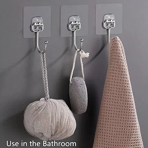 Miniatura 4 de BAIEUEJO 20 ganchos adhesivos transparentes, ganchos adhesivos sin perforación, ganchos de pared de acero inoxidable, gancho autoadhesivo