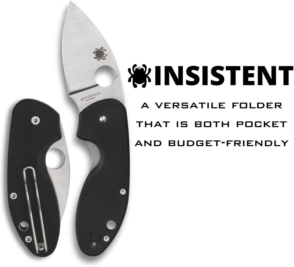 Spyderco Insistent Folding Pocket Knife with 2" 8Cr13MoV Steel Blade and G-10 Handle - EDC Knife for Men and Women, Perfect for Hunting, Tactical, Camping, Survival, Hiking - PlainEdge - C246GP