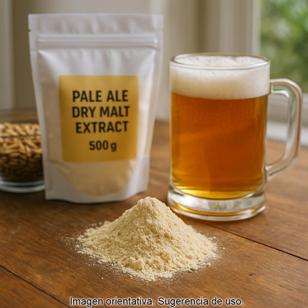 Extracto seco de malta pálido 500 g DME Pale Ale en polvo 7–12 EBC para cerveza artesana casera, aporta azúcares fermentables, cuerpo y perfil limpio