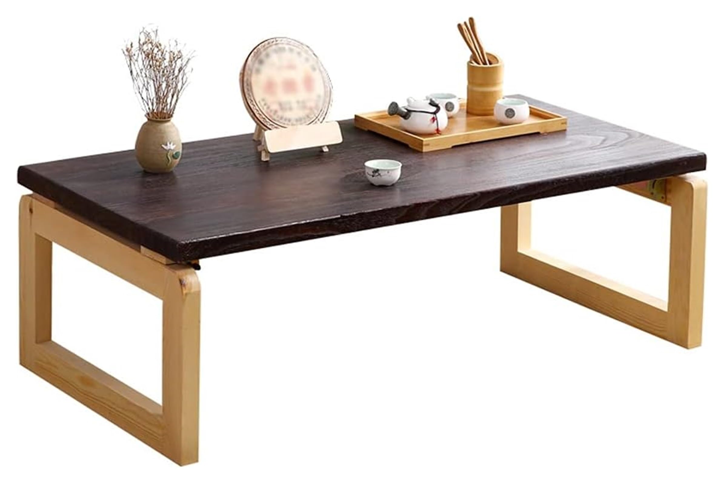 Table Basse Japonaise Pliante 70x45x30cm en Bois Vintage pour Thé et Tatami