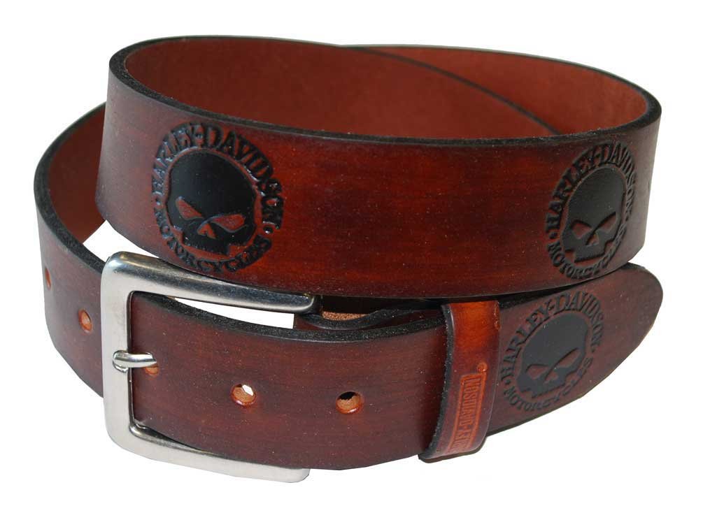 Harley-Davidson Men's Embossed Black Willie G. Skull Leather Belt Brown HD283-C
