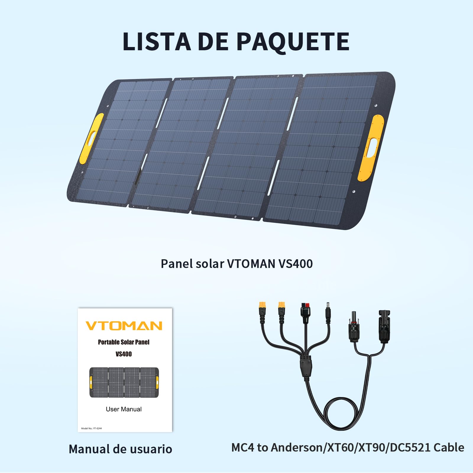 VTOMAN 400W Panel Solar Portátil 400W 43V con Conversión Alta de 25% Eficiencia, IP67 Impermeable con 4 en 1 Adaptadores Anderson XT60 XT90 DC5521, Apto para FlashSpeed 1500/FlashSpeed 1000