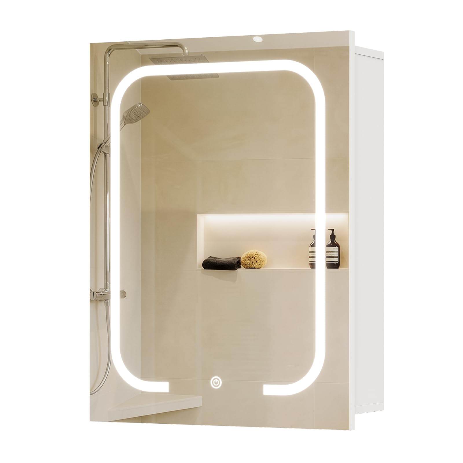 CHOEZON Armario de Baño con Espejo e Iluminación, 3 Temperaturas de Color, Armario de Pared de 45 x 60 cm con Estantes Ajustables, Puerto USB, Interruptor Táctil, Blanco