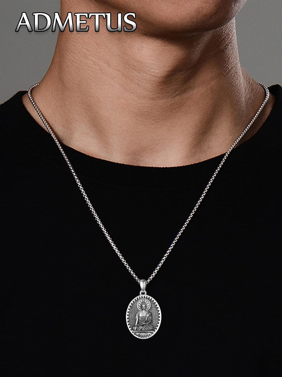 Amitabha Necklace Sterling Silver Bodhisattva Buddha Necklace for Men Talisman Amulet Protection Pendant Chinese Constellation Zodiac Necklace Jewelry - Image 3