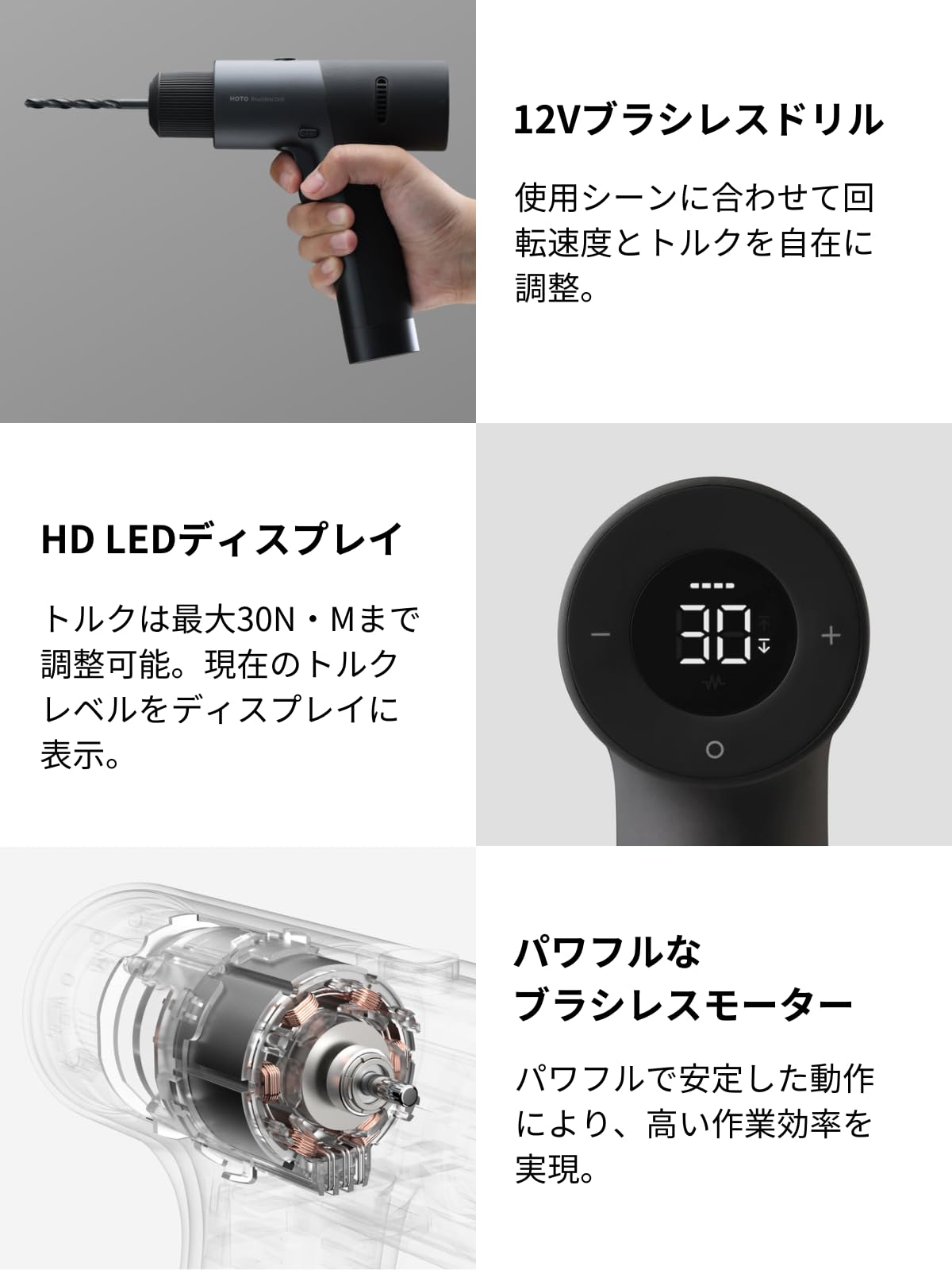 Amazon | HOTO 12V ブラシレスドリルドライバーセット 工具セット 最大 