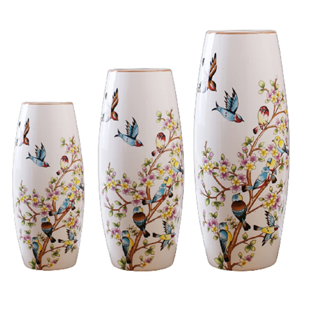 Ngdfgr As Known Vase Ceramic Flower Vase,Chinese Style Retro Vases Painted Flowers And Birds Hydroponic Vase Ornaments Dried/Fresh Flowers Minimalism (Three Pieces),Three Pieces