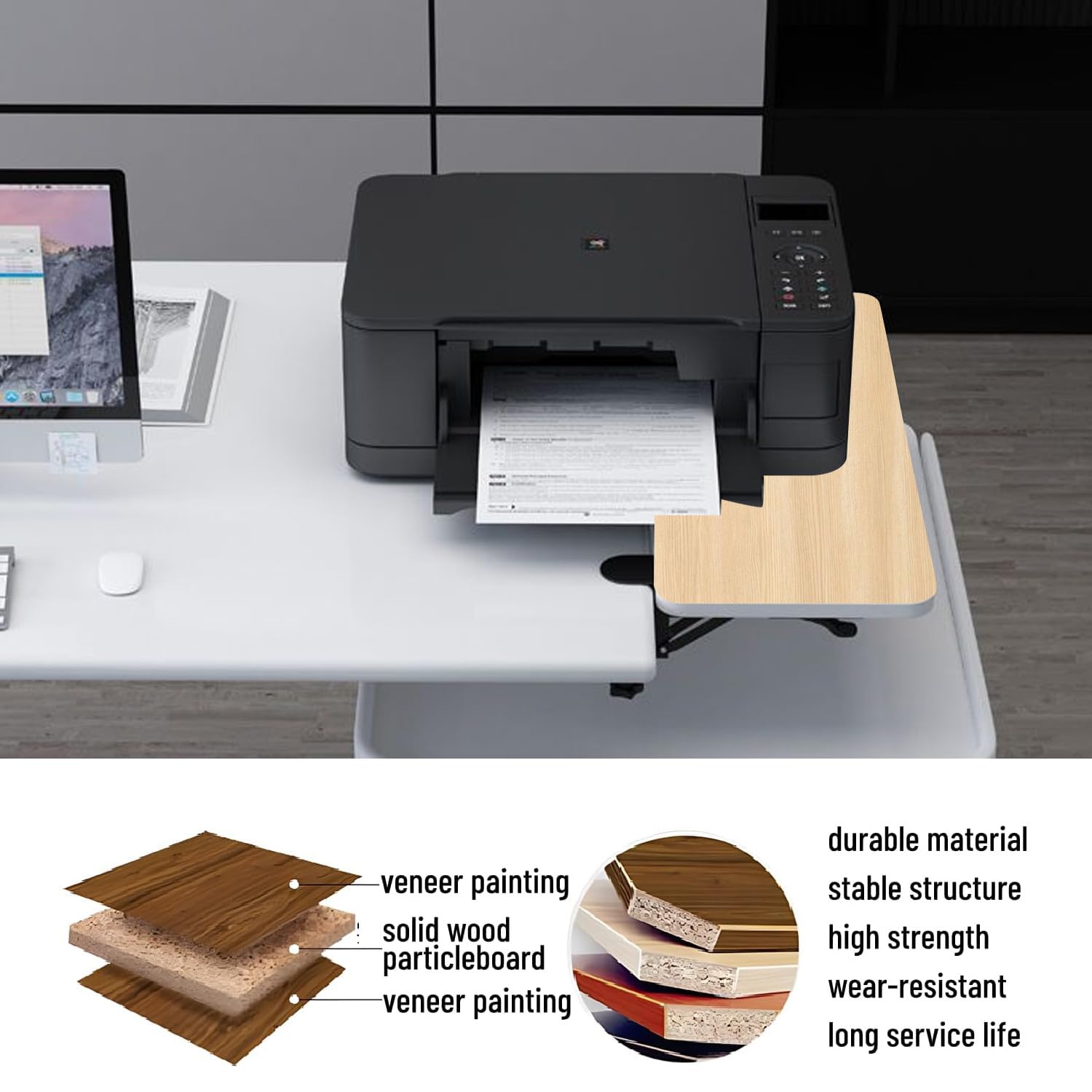 Estensione ergonomica per scrivania – 52 x 25 cm, pieghevole a 90°, non necessita di foratura, prolunga da tavolo, estensione per tastiera, supporto per desk Extender (Oak, 52 x 25 cm)