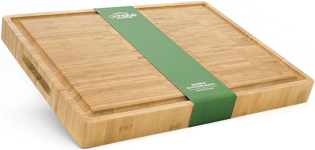 Dehaus® Bamboo Chopping Board - Size L, 42x32x4 cm | Premium End Grain Bamboo | Heavy Duty Wooden Chopping Block for Charcuterie, Grazing Boards, Kitchen Worktop Saver, Cheese Platter & Pizza Serving