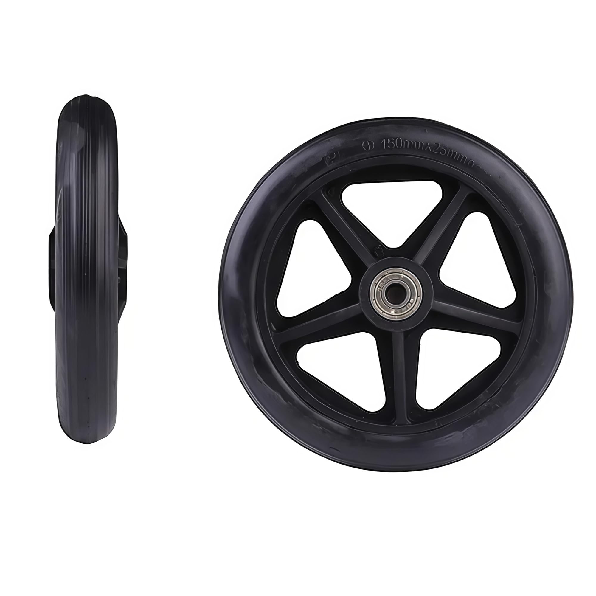 Roue en caoutchouc solide noire 6" roulette robuste pour fauteuil roulant