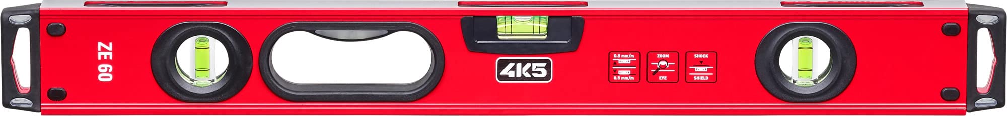 4K5 Niveau à bulle 60 cm, ZE 60 | Lentille grossissante Zoom-Eye, Vue frontale Duo View, Surfaces de mesure fraisées des deux côtés, Embouts amortissants