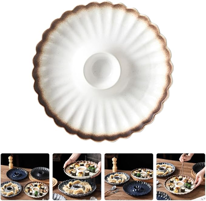 Plato de cerámica estilo japonés con compartimento para salsa miniatura 9