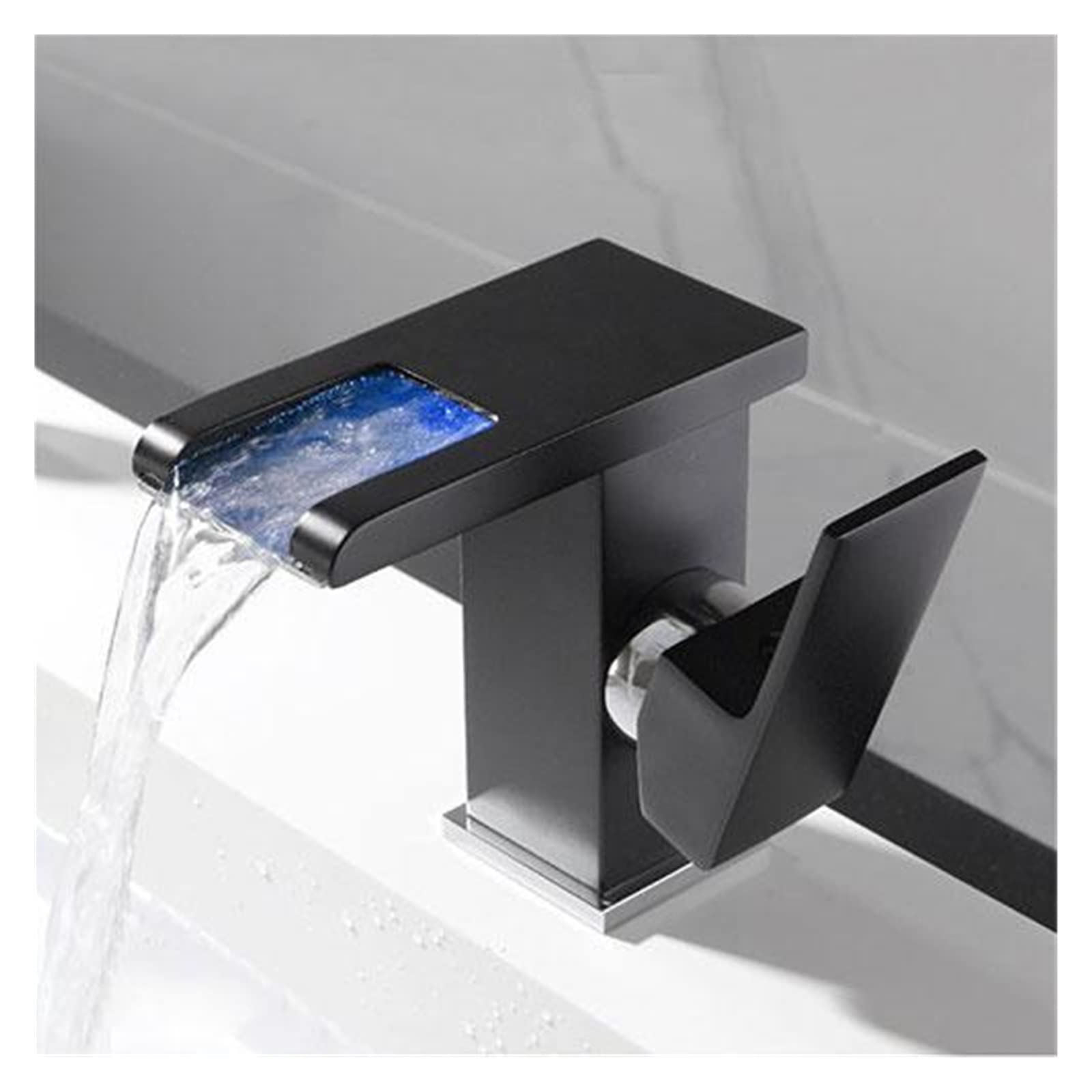 Robinet salle de bains bassin mitigeur cascade LED noir mat pour évier