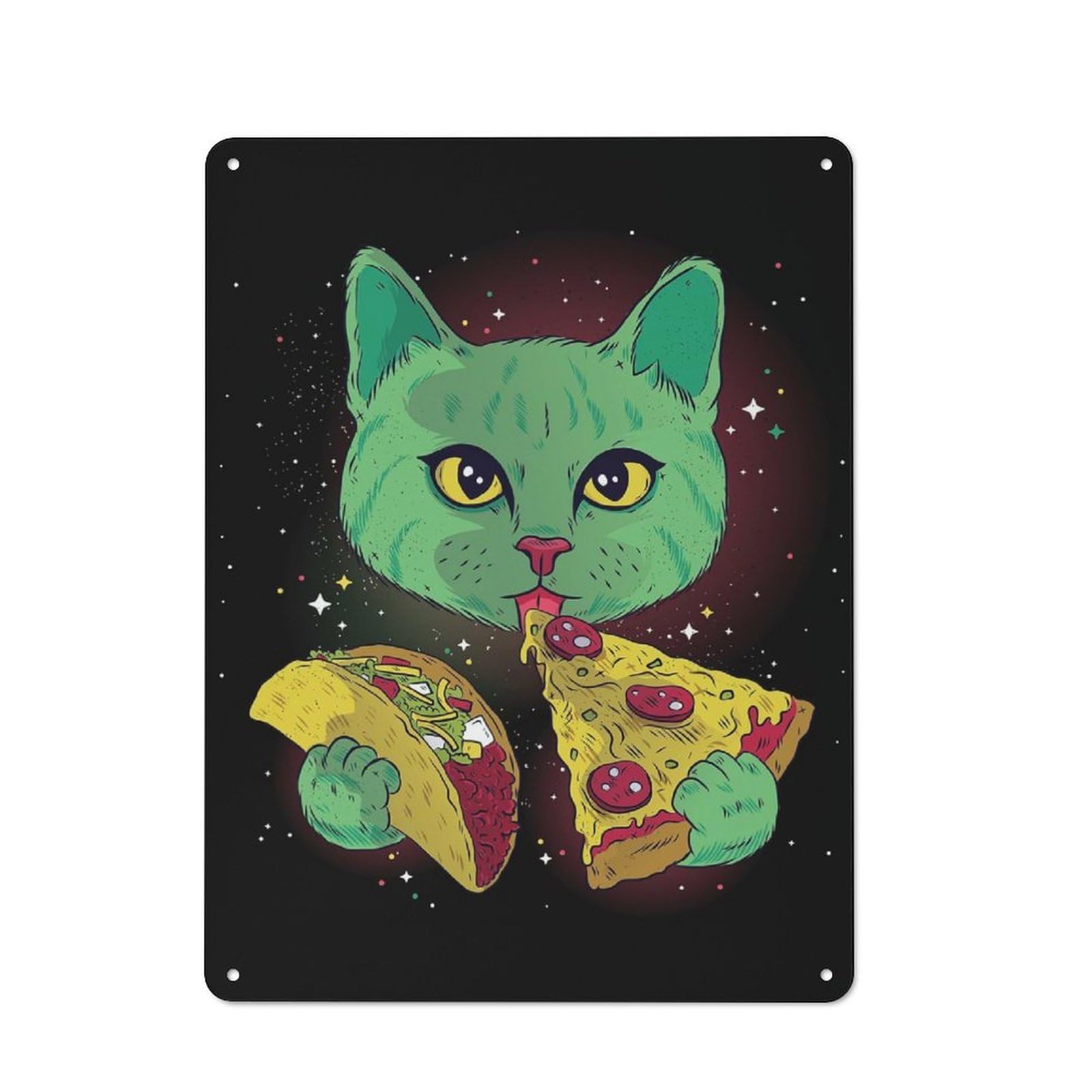 Junmoney Mexico Taco Cosmic Cat Vintage Tin Sign 40X30cm With For Living Room Or Hallway, For Living Room Decor Lovers