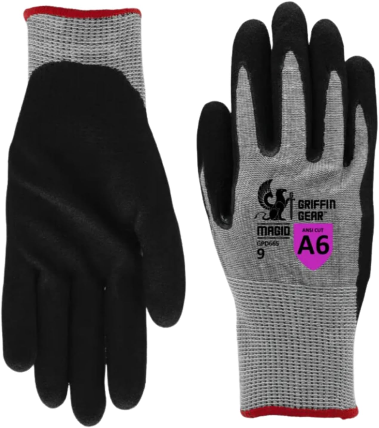 MAGID Griffin Gear ANSI A6 Lightweight Sandy Nitrile Coated Work Gloves, 1 Pair, 10/XL, GPD665