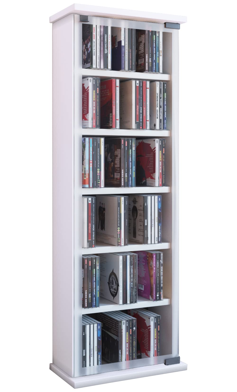 VCM CD Regal Holz | CD Schrank mit ESG-Sicherheitsglastüren für 204 CDs oder 72 DVDs | Maße: H. 92 x B. 31 x T. 18 cm | Blu ray Regal | CD Regal - Classic