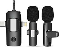 Vista 1 de Micrófono inalámbrico Lavalier 2 PC, micrófono de solapa para iPhone Android cámara Plug-Play, micrófono profesional de grabación de reducción