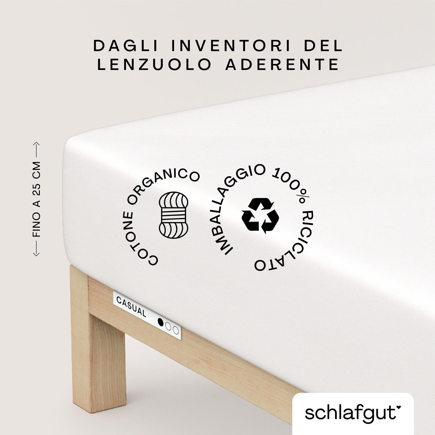 schlafgut Casual Lenzuolo con angoli da 180x200cm a 200x200cm, 100% cotone organico, Full-White