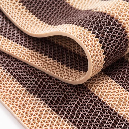 Image of ishro home Anti Skid Waterproof PVC Rubber Mat for Bathroom, Floor, Swimming Pool, Shower, Entrance & Rainy Areas | Multipurpose Dual Colour Floor Mat |Cream & Brown, 4x4 ft