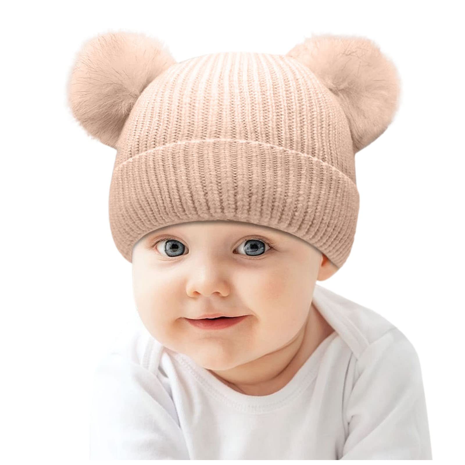 Zimowa Ciepła Czapka Z Dzianiny Miękka Zimowa Ciepła Czapka Piłka Z Uszami Zdejmowana Czapka Śliczne Czapki Dziecięce Czapka Z Daszkiem Z Ochroną Szyi/Pink/One Size