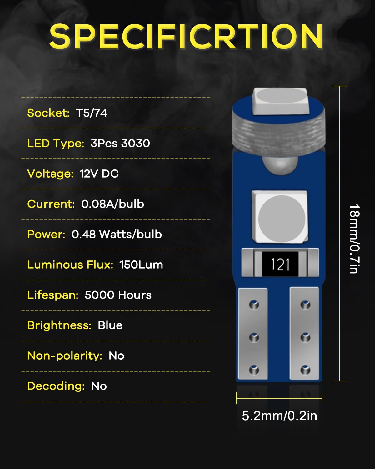 Lampadine LED T5 W3W 12V - Per Luci Auto Interno, 10 Pezzi, Bianco 6500K - Foto 2