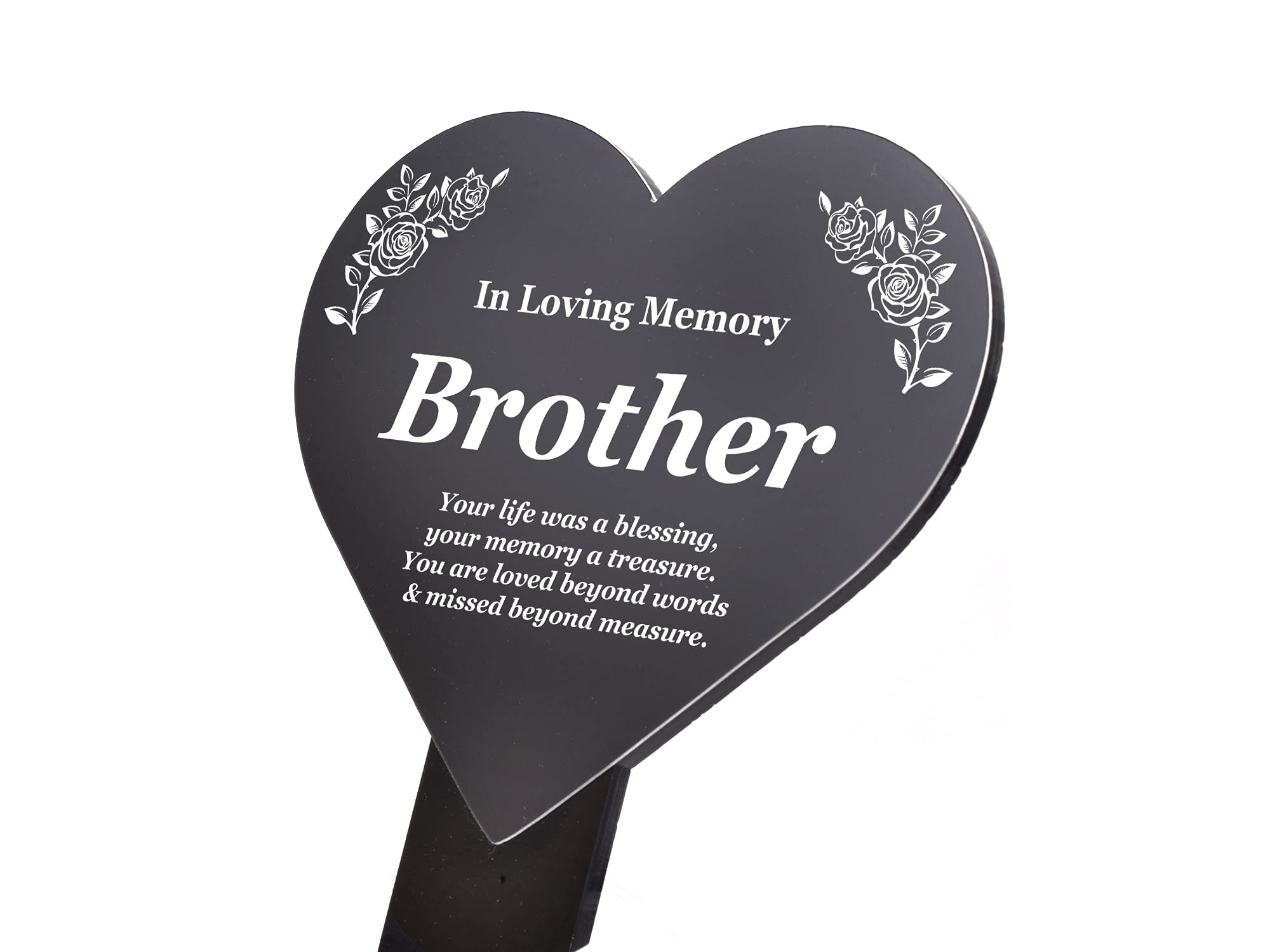 Origindesigned Black Brother Heart Shaped Engraved Memorial Plaque Stake - & White Remembrance Plaque Stake - Outdoor, Grave Marker, Tribute, Plant Marker