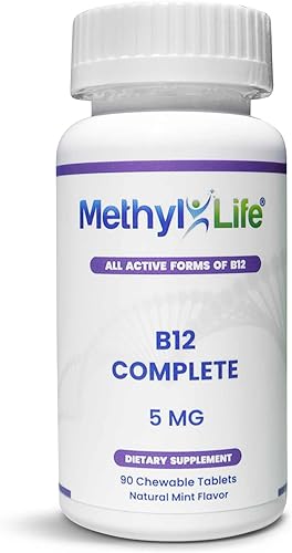 B12 Complete Professional Strength Active B12 Suministro de 3 meses. Masticables. 2,5 mg de metilcobalamina metilo, 1,25 mg de hidroxocobalamina