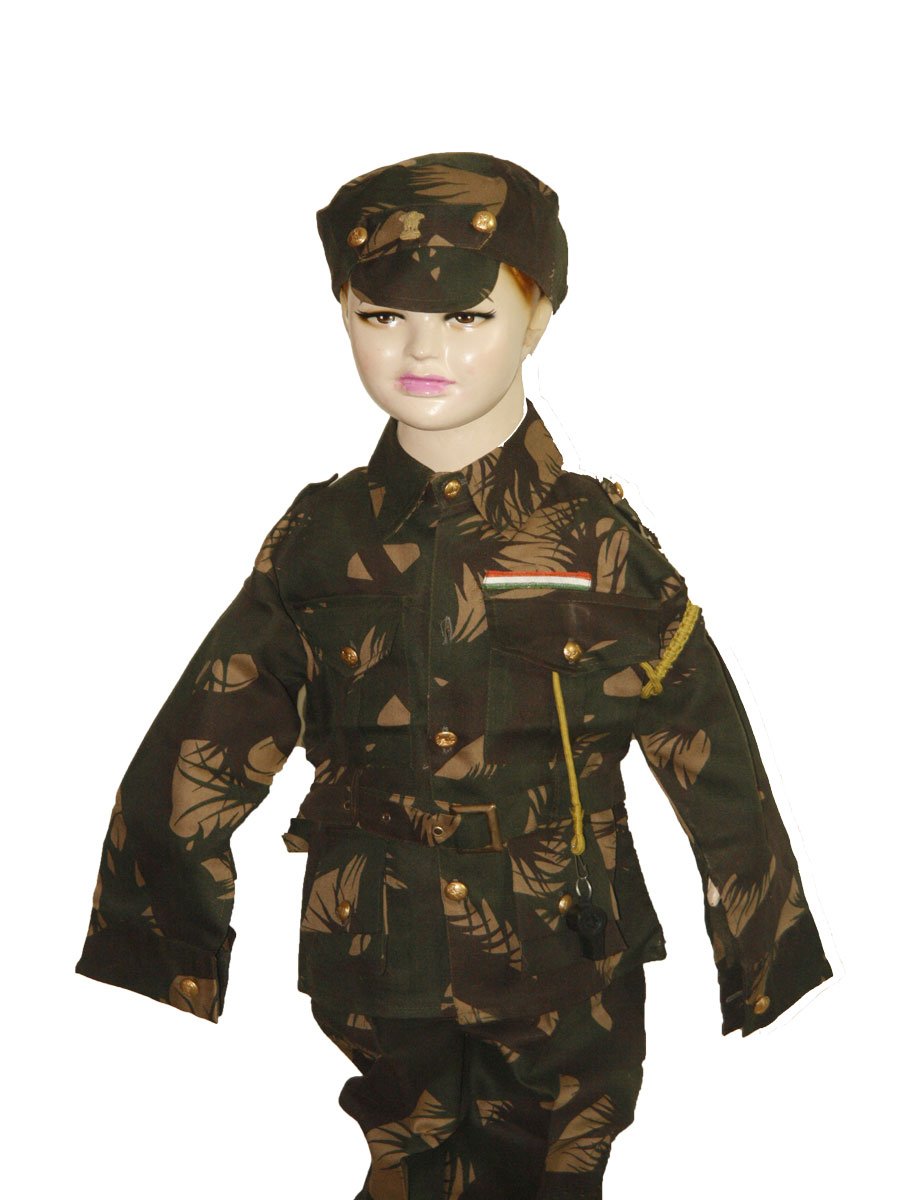 fancydresswale Soldier Fancy Dress for Kids- Green (5-6 YRS)