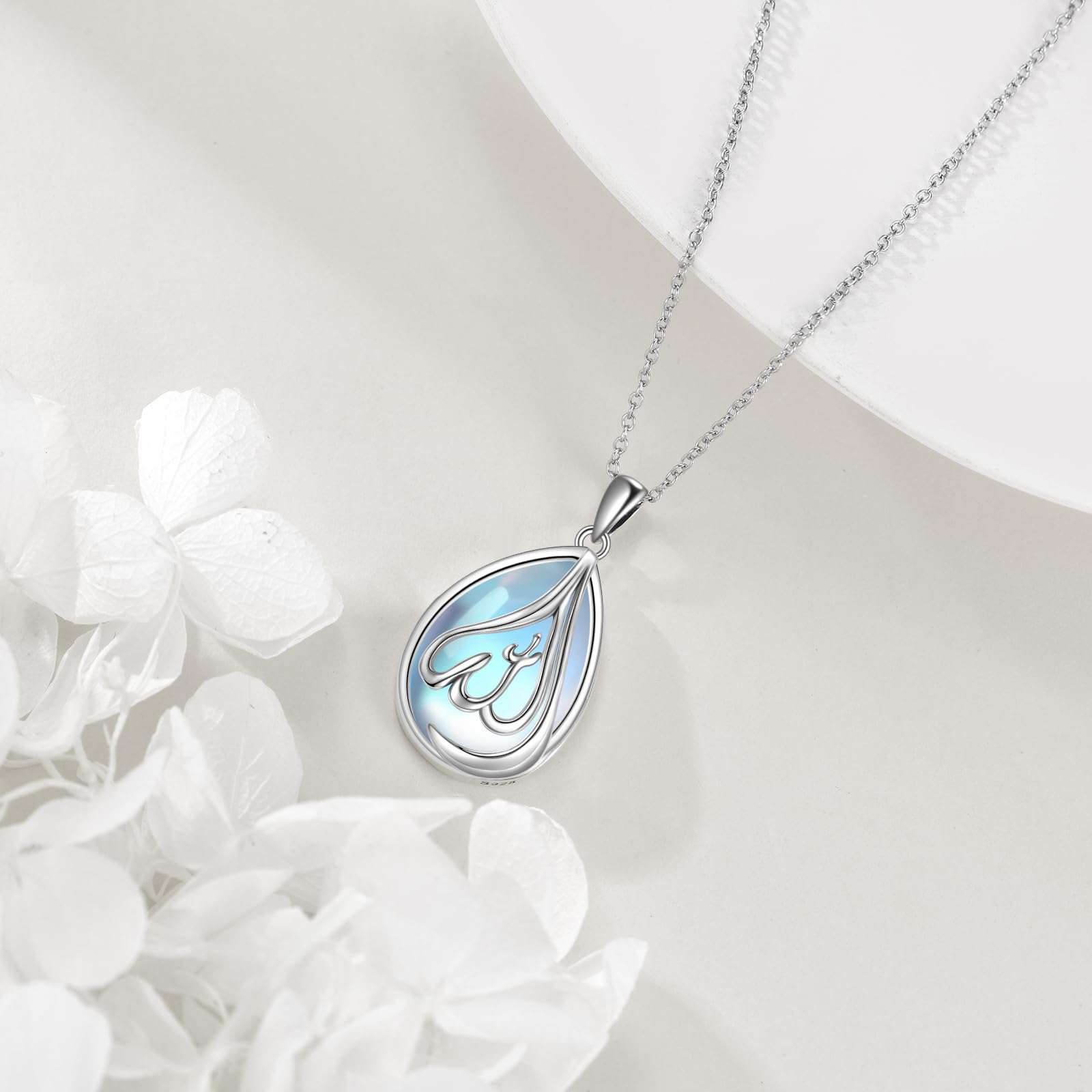 POPLYKE muslimischen islamischen religiösen Anhänger Halskette für Frauen Sterling Silber religiösen Allah-Schmuck Geschenk