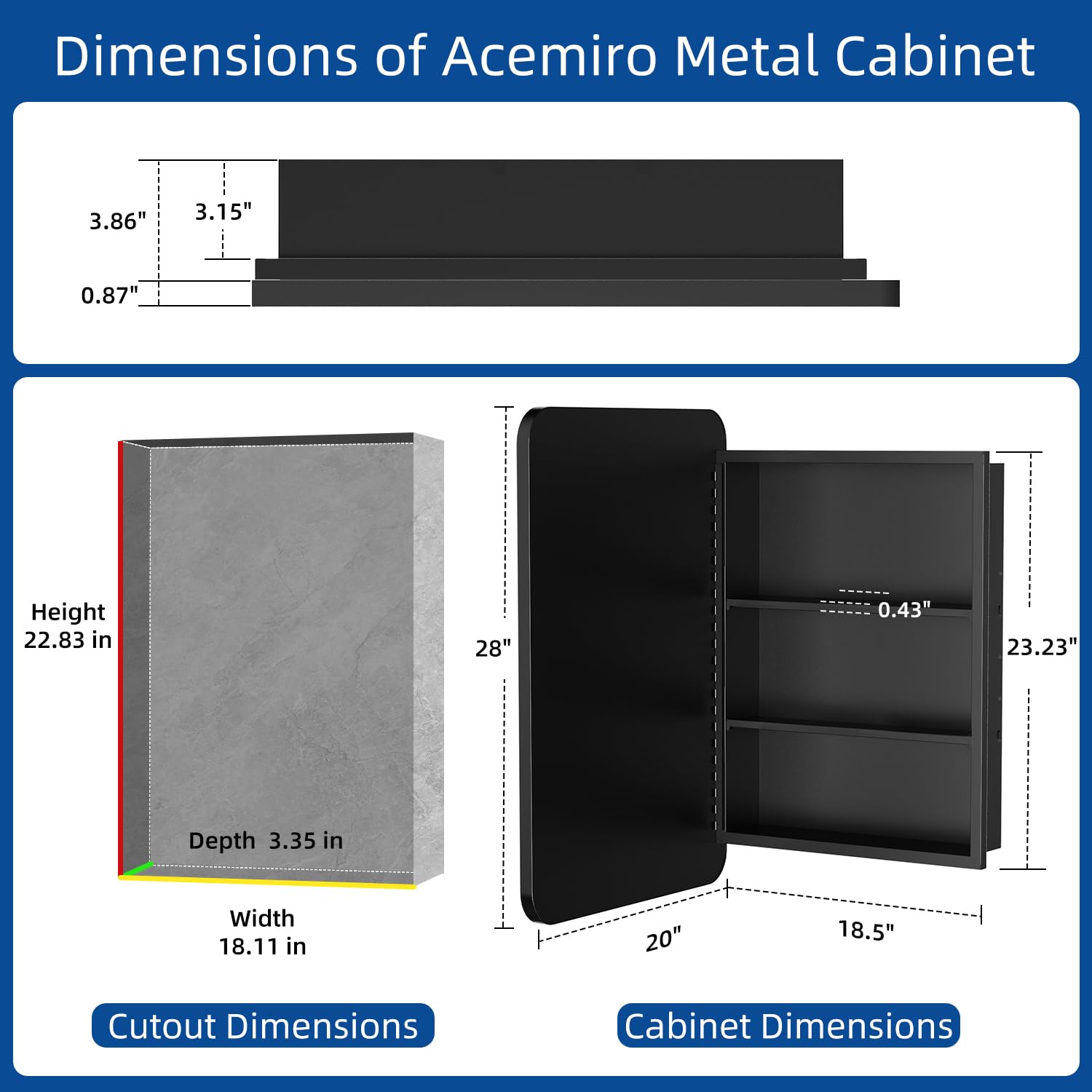 Armoire à Pharmacie Encastrée Austin Farmhouse - Miroir Biseauté, Nickel Brossé, 71.1x45.7 Cm