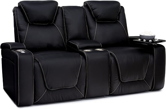 Seatcraft Concerto Heat & Massage, Italian Leather Loveseat w/Storage Console, Power Headrest, Power Recline, Black