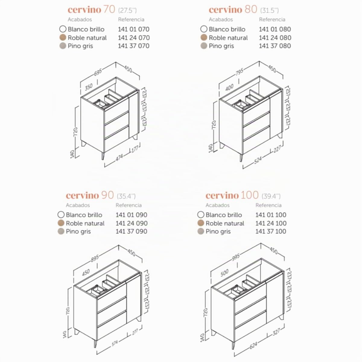 Mueble de Baño al Suelo con Lavabo Cerámico Cervino | Mueble Baño con Patas de 3 cajones y 1 Puerta con Cierre Amortiguado y Organizador Máximo Almacenamiento | Roble Natural | 90cm