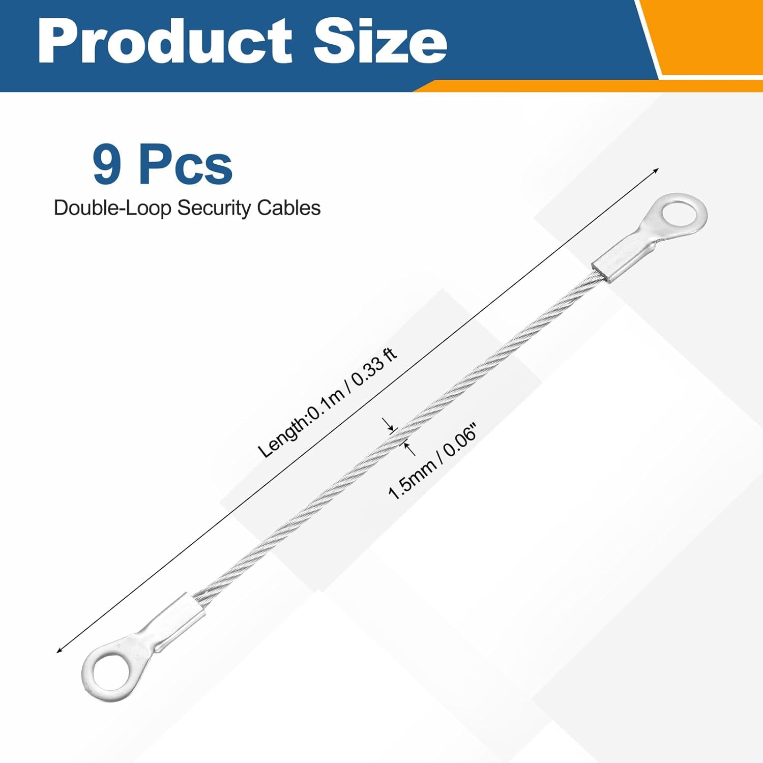 9 Pcs Security Cable Lock - Double Loop Cable (0.33 ft x 0.06 Inch) Vinyl Coated 304 Stainless Steel Safety Flexible Wire Rope Luggage Bike Anti-Theft Security Chain Lock, Silver