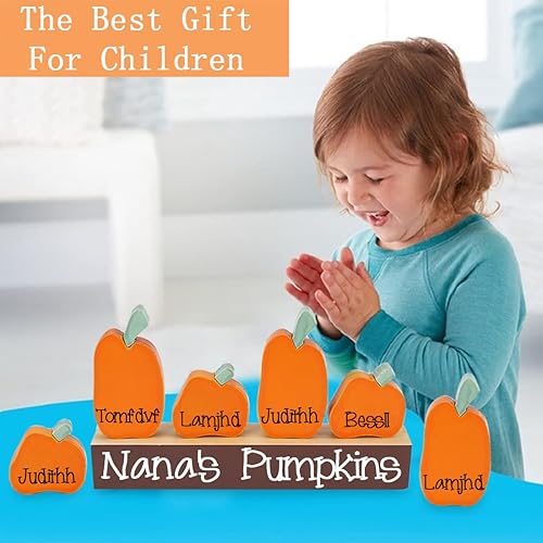 Miniatura 6 de Juego de bloques familiares de calabazas, letrero de nombre de madera personalizado, decoración de otoño, decoración de Halloween, soporte de